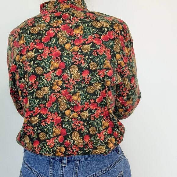 Talbots Mock Neck Turtleneck Long Sleeve Top M Pinecones Apples Pears - Picture 5 of 7